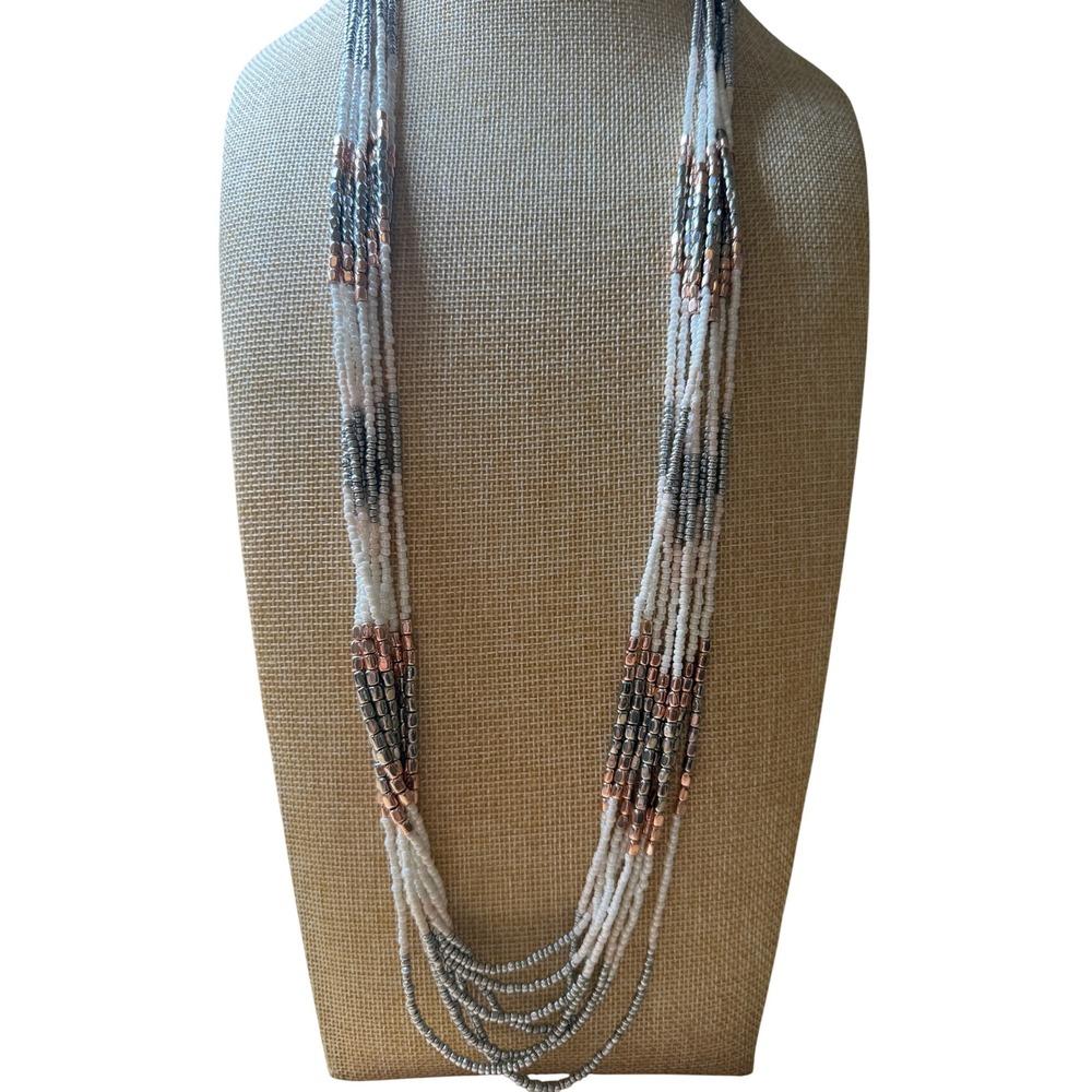 Boho Mixed Metal Layered Multi-Strand Beaded Necklace Panacea